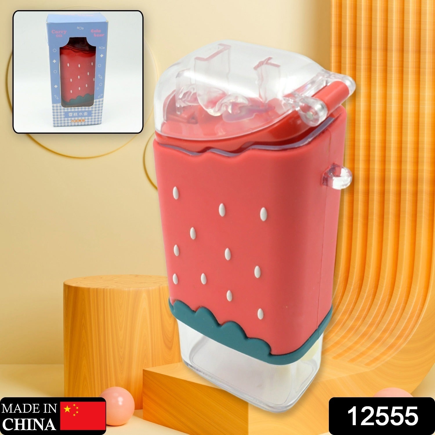 12555 Portable Cute Water Bottle for Kids, Unique Ice Cream Shape water cup, Popsicle Shaped Plastic Kettle with Straw, Adjustable Shoulder Strap, BPA free, Leakproof (300 ML) 12555 Portable Cute Water Bottle for Kids, Unique Ice Cream Shape water cup, Popsicle Shaped Plastic Kettle with Straw, Adjustable Shoulder Strap, BPA free, Leakproof (300 ML)